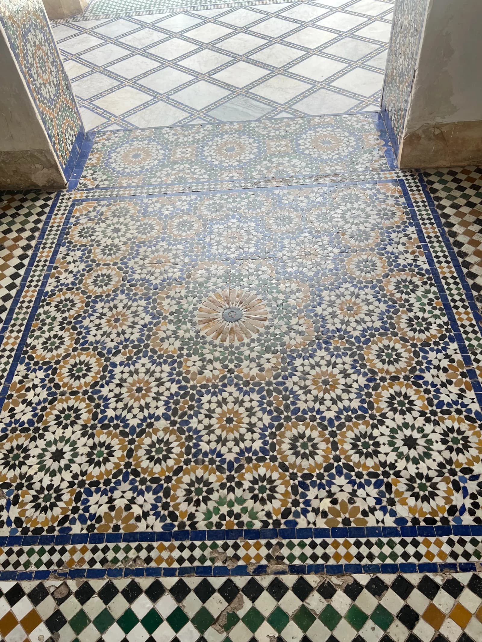 Zellige floor with geometric star pattern at Bahia Palace